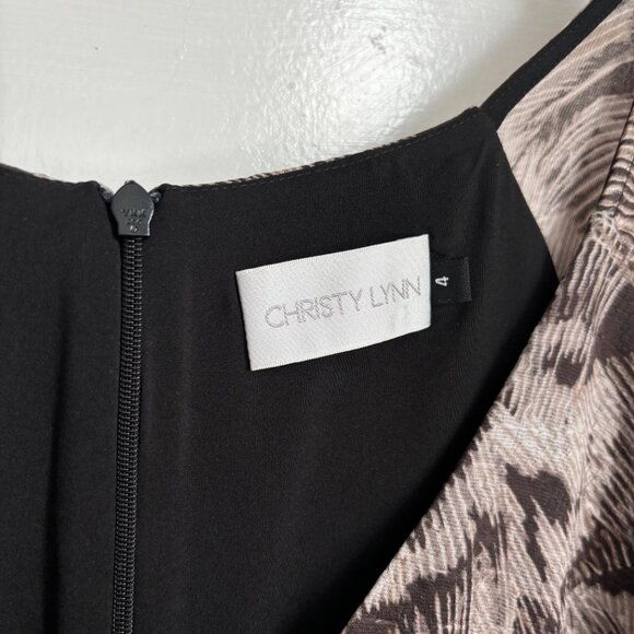 Christy Lynn Julie Dress Maxi Long Feather Jacquard Brown White Print Sleeve S 4 - Picture 5 of 10